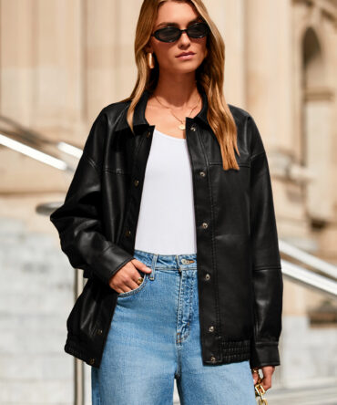 Oversized Faux Leather Motorcycle Bomber Jacket