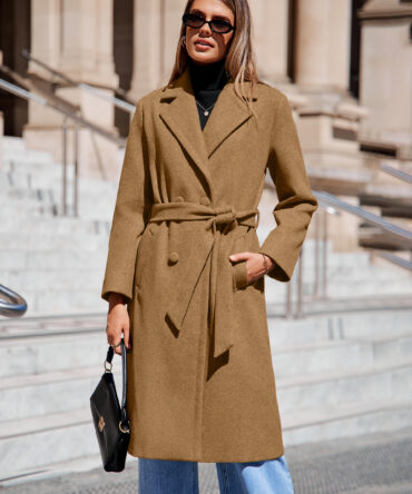 Longline Wool Blend Trench Coat with Belt