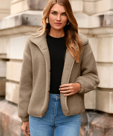Sherpa Fleece Button Down Fuzzy Jacket with Pockets