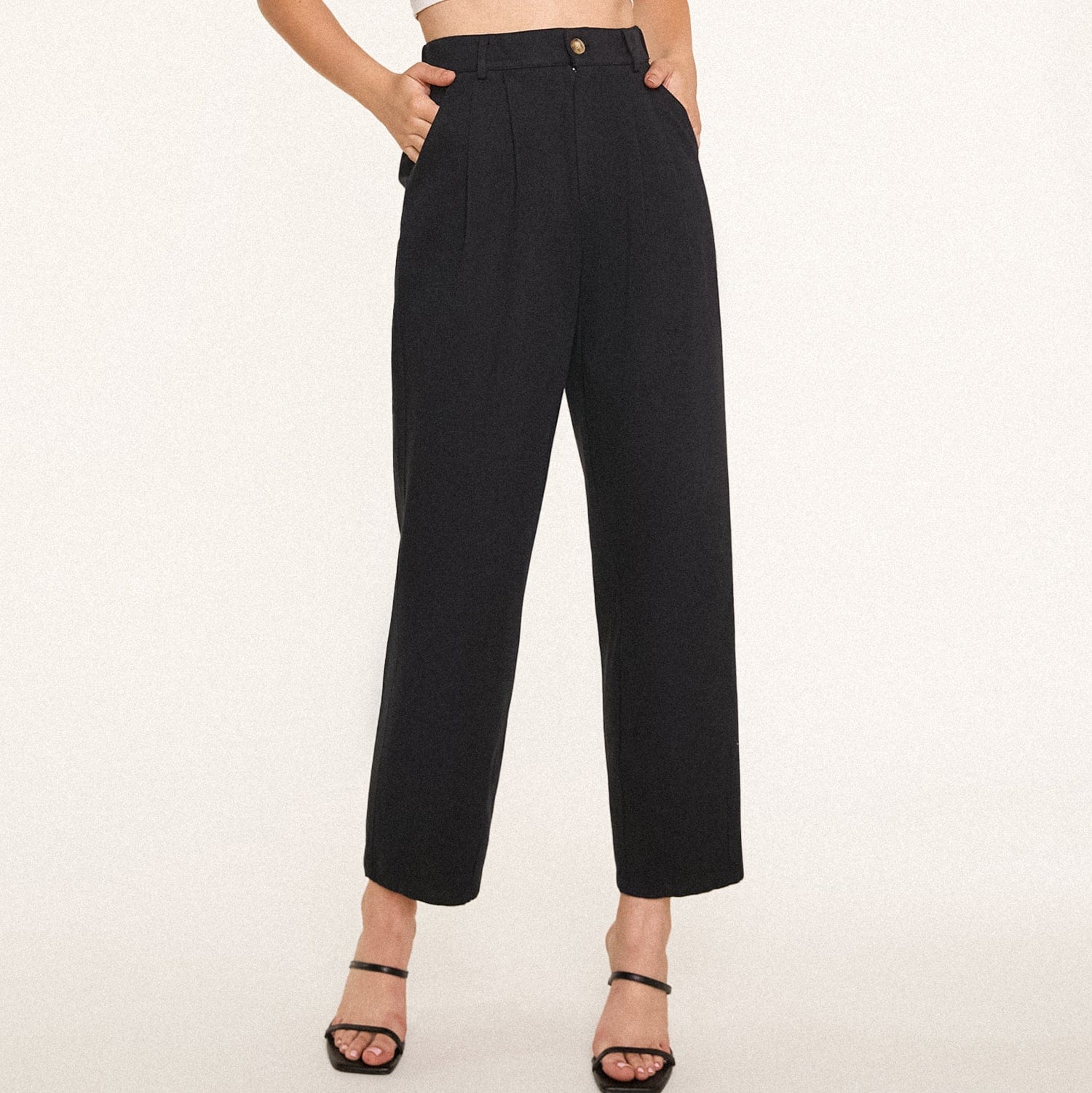 Black Twill Wide Leg Work Pants