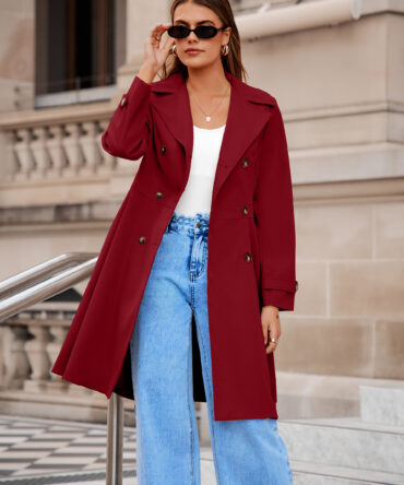 Double Breasted Ruffle Lapel Long Trench Coat