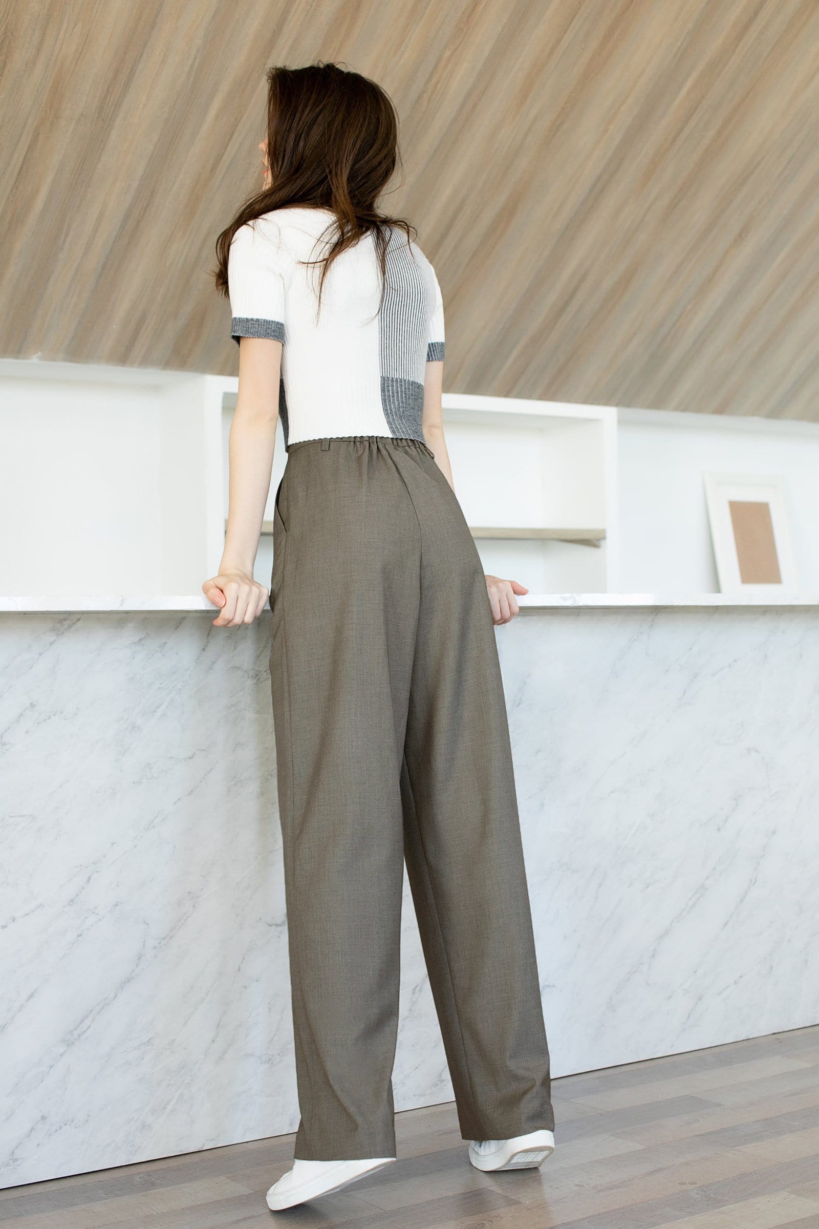 Business Essential Dark Khaki Wide Slacks