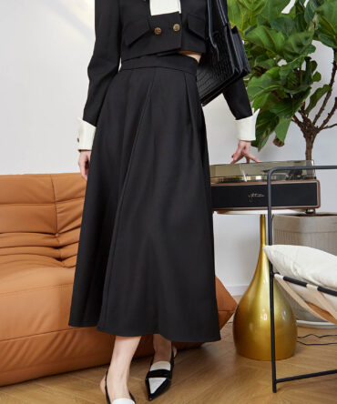 Black High-Waisted A Line Midi Skirt