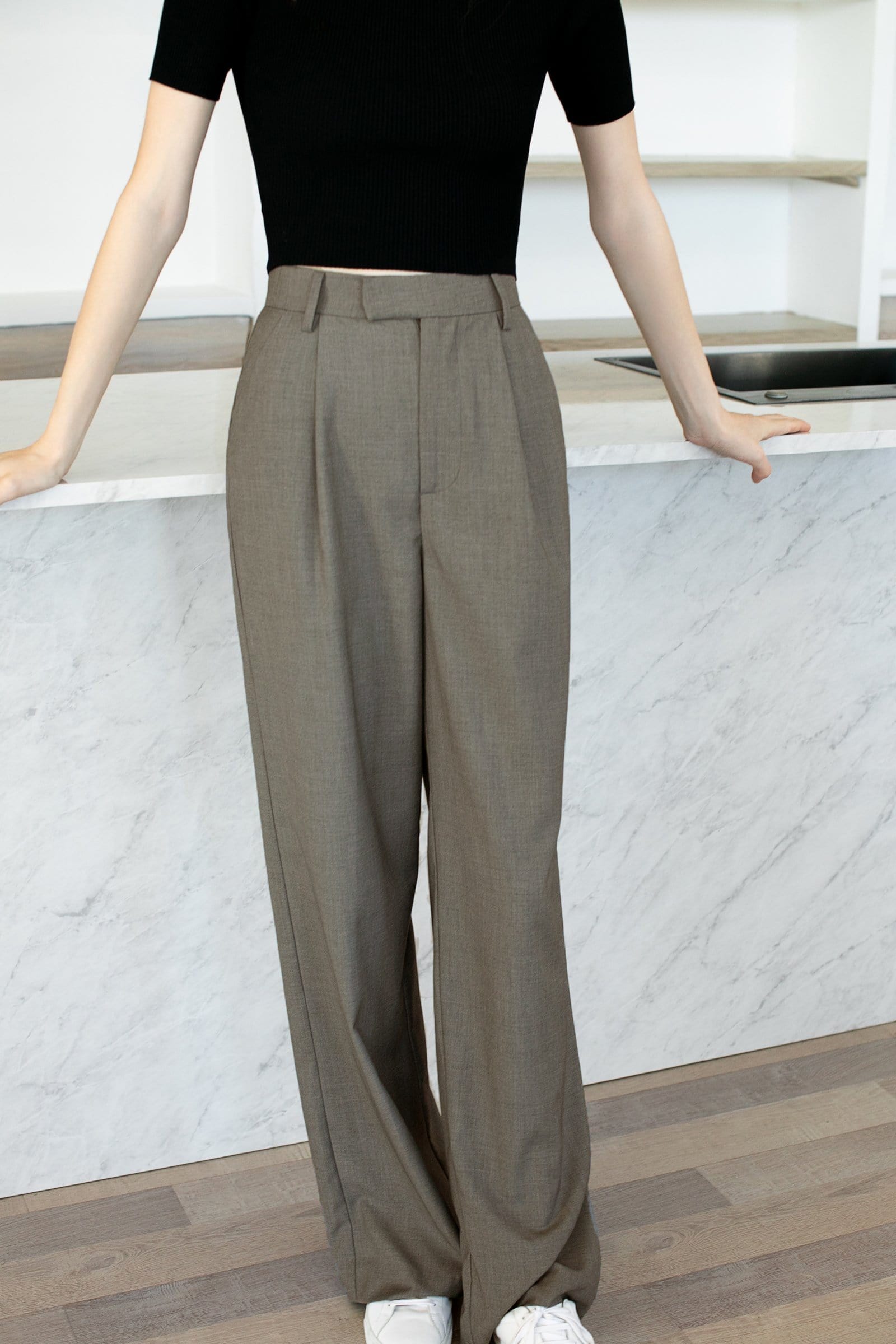 Business Essential Dark Khaki Wide Slacks