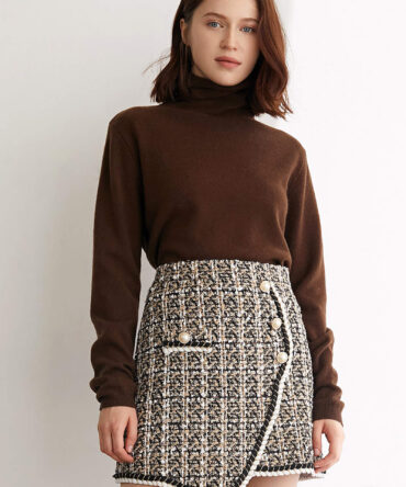 Michal Moccasin Plaid Asymmetrical Skirt