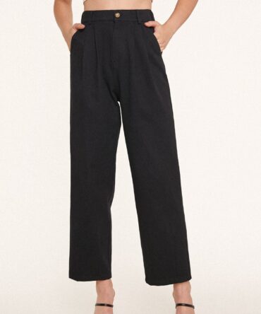 Black Twill Wide Leg Work Pants