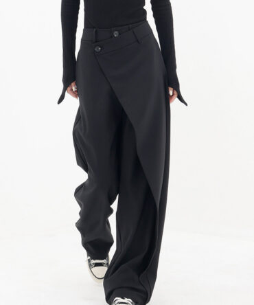 Asymmetrical Layer Button Wide Leg Pants