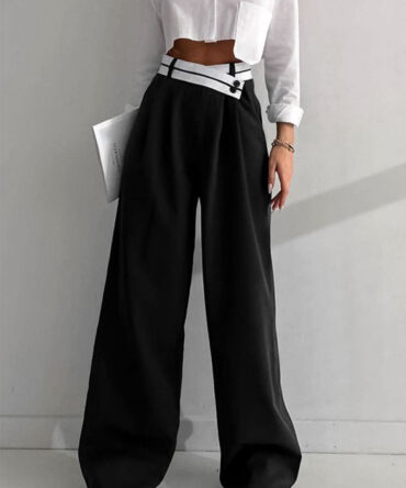 Asymmetrical Contrast Waistband Wide Leg Pants