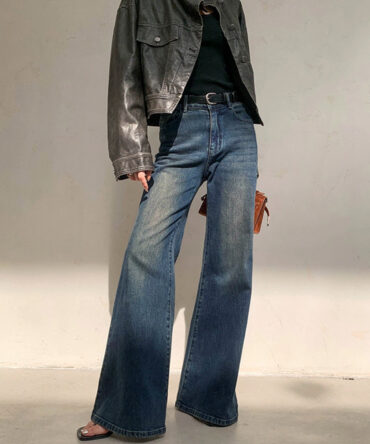 Vintage Denim Washed Wide Leg Jeans