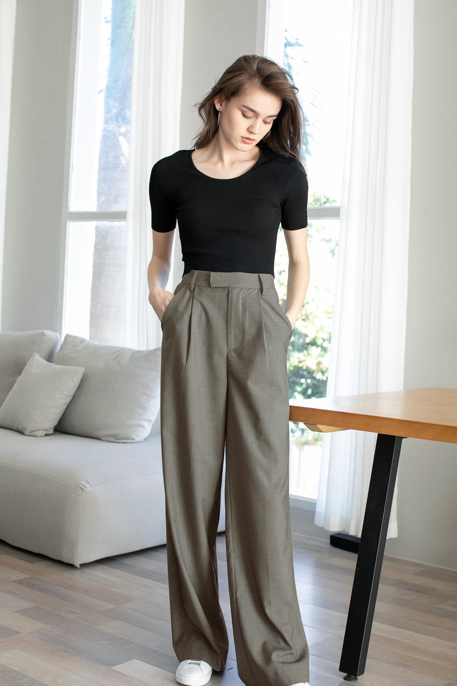 Business Essential Dark Khaki Wide Slacks