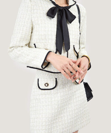 Fake Flap Pocket Bow Detailed Jacket&Mini Skirt Two-Piece Set