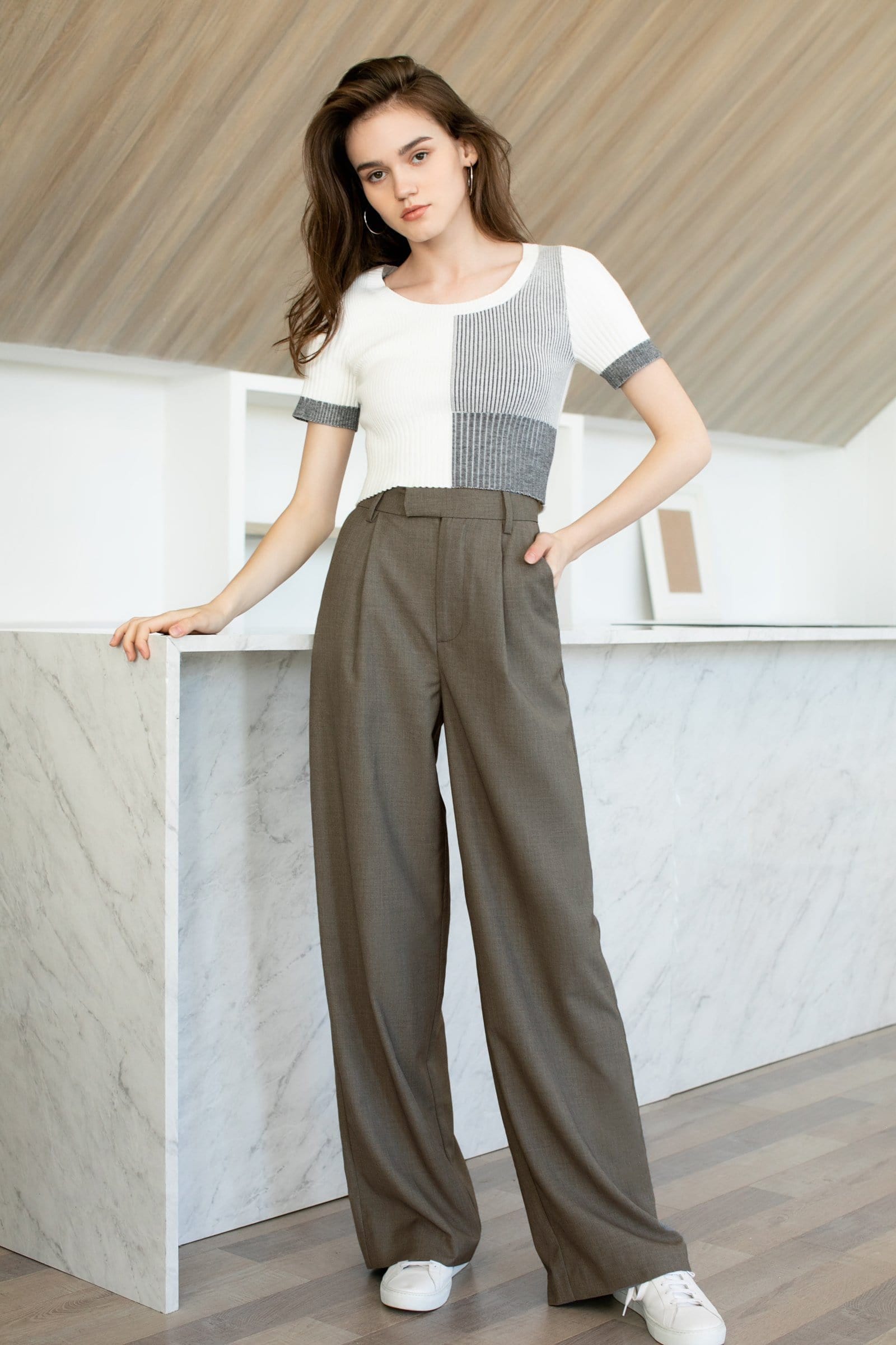 Business Essential Dark Khaki Wide Slacks