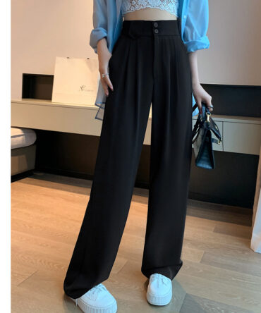 Black High-Waisted Straight Trousers Slacks