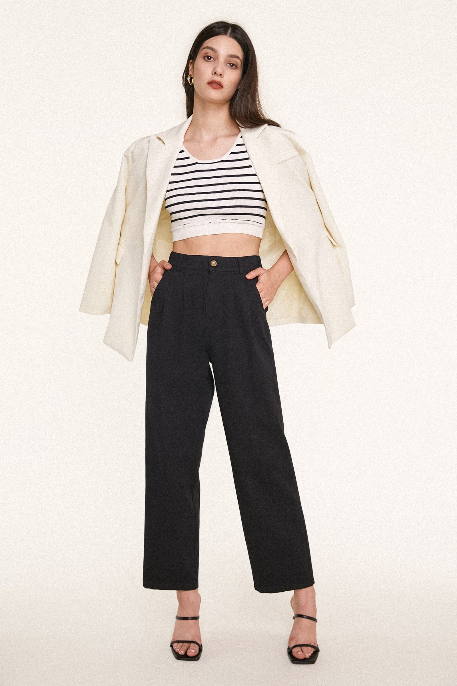 Black Twill Wide Leg Work Pants