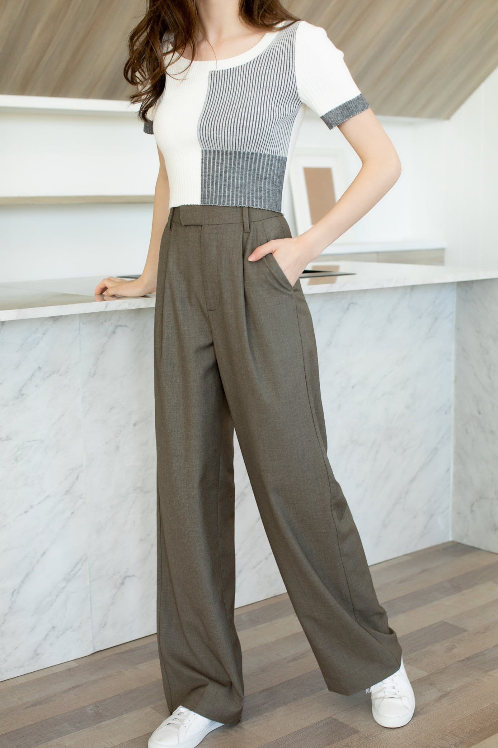 Business Essential Dark Khaki Wide Slacks