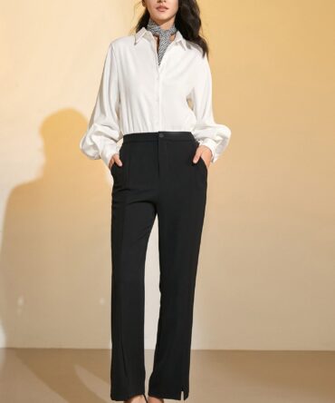 Black Wide Leg Half-Elastic Waist Suit Pants